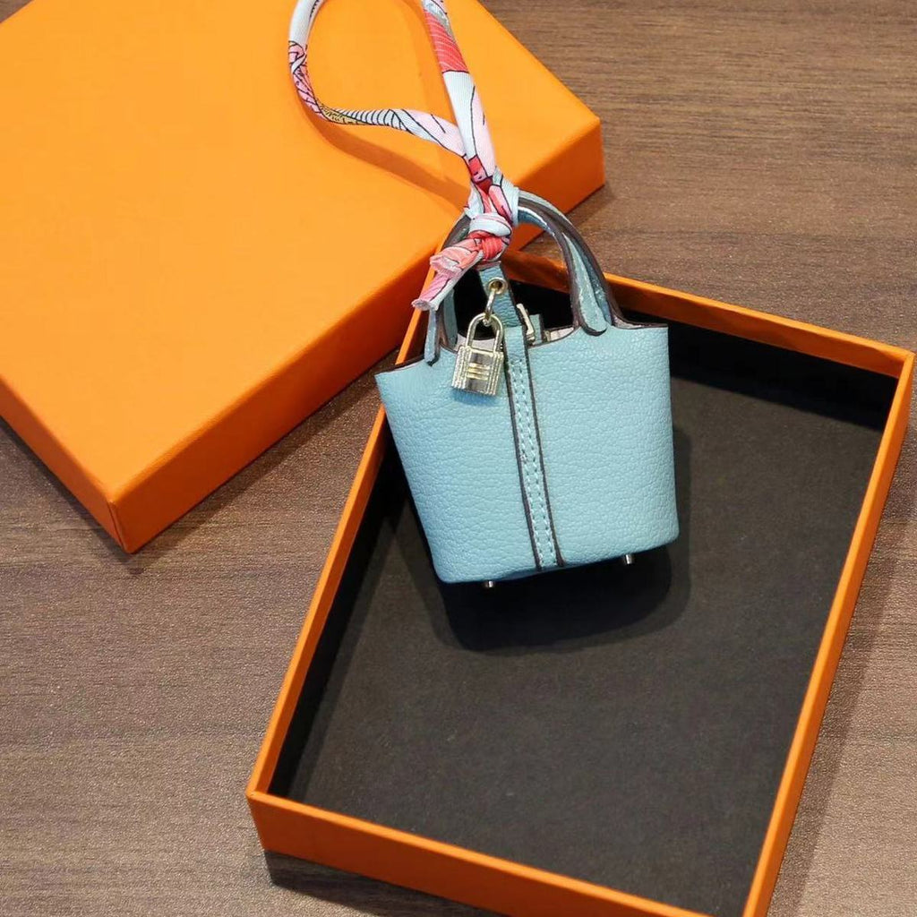 Microfiber Leather Mini Basket Keychain Pouch