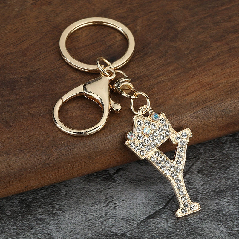 Rhinestone Letter Keychain Charm