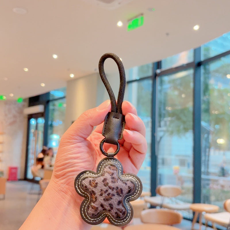 Leopard PU  Flower Keychain