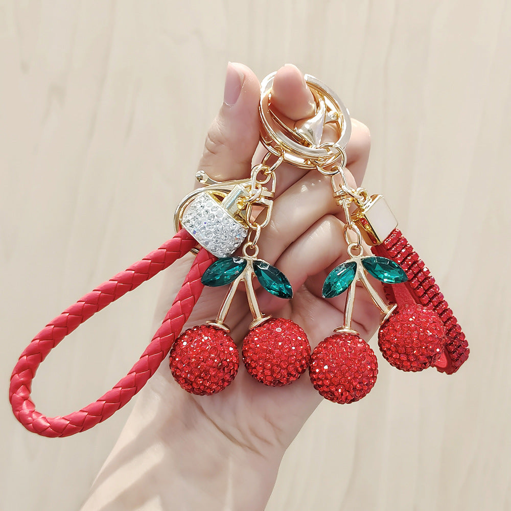 Rhinestone Cherry Keychain Charm