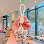 Leopard PU  Flower Keychain