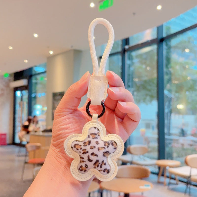 Leopard PU  Flower Keychain