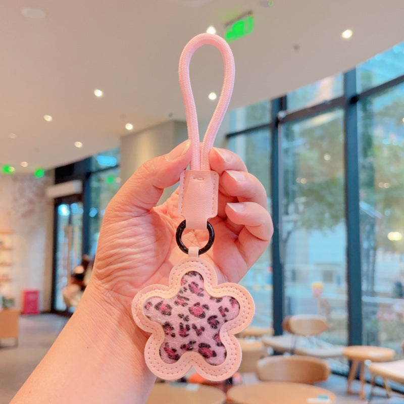 Leopard PU  Flower Keychain