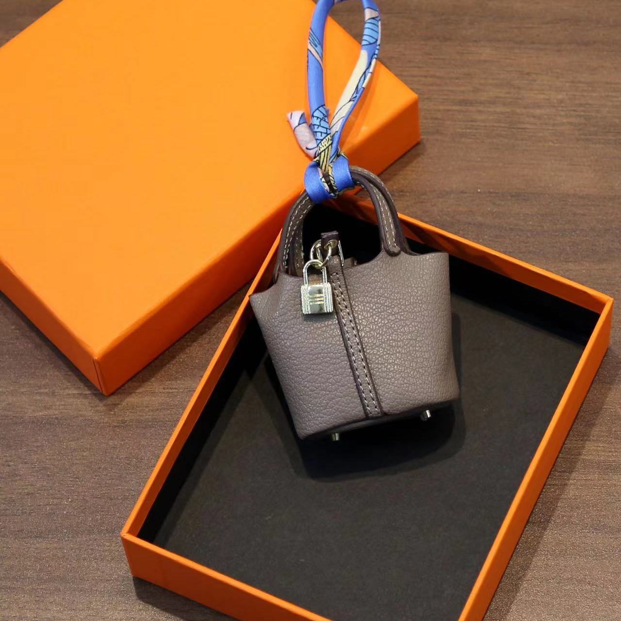 Microfiber Leather Mini Basket Keychain Pouch