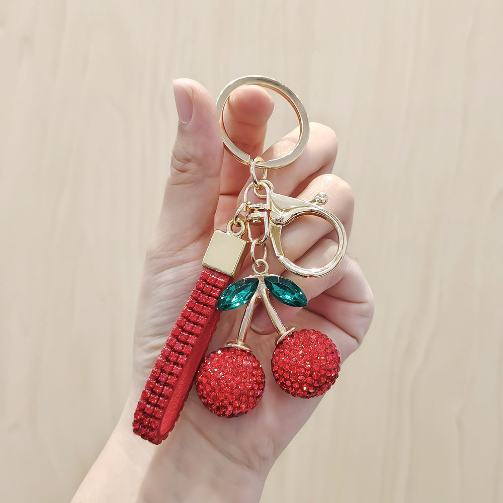 Rhinestone Cherry Keychain Charm